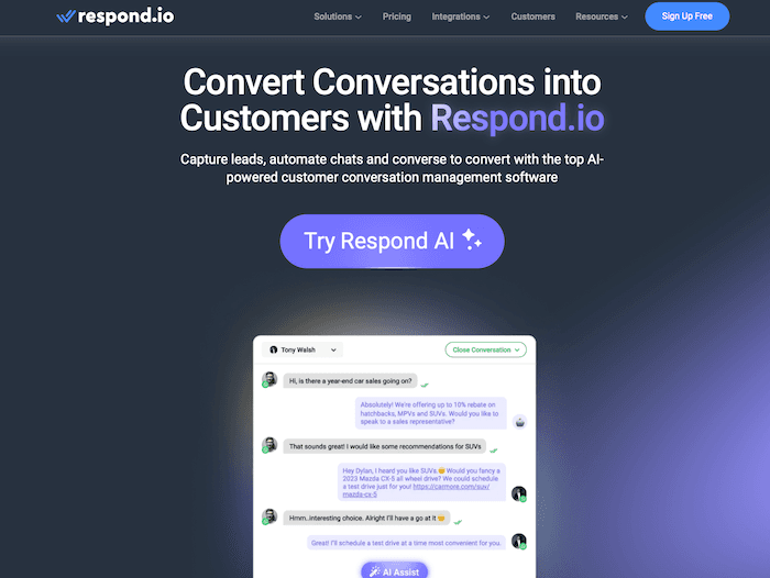 Respond.io's website